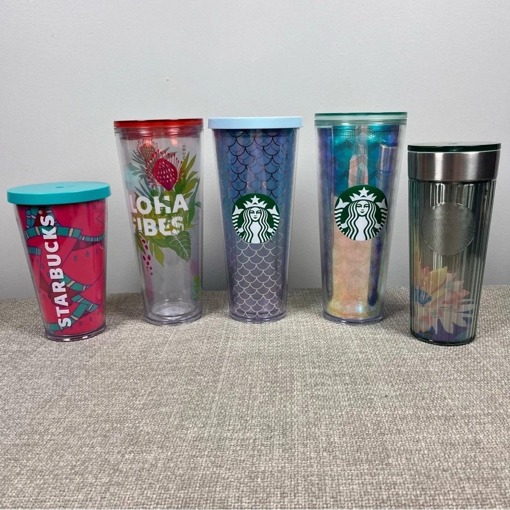Lot of 5 Starbucks Venti Grande Aloha Mermaid Summer Plastic Cold Cups Tumbler